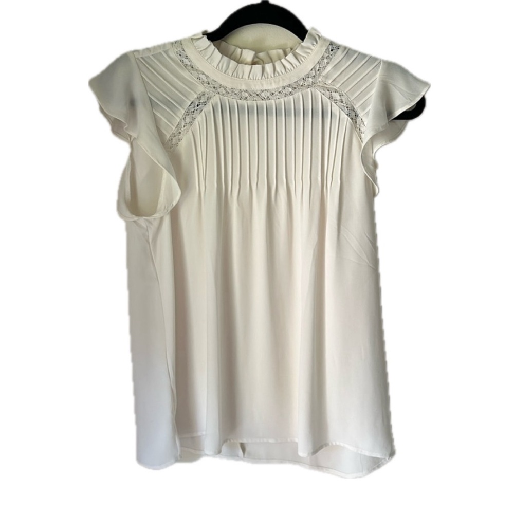 LOFT Ivory Ruffle Sleeve Pleated Blouse